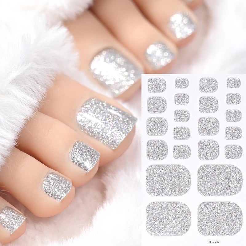 22-finger toenail polish stickers with gradient glitter and gold powder, full-coverage girly toenail decorations.